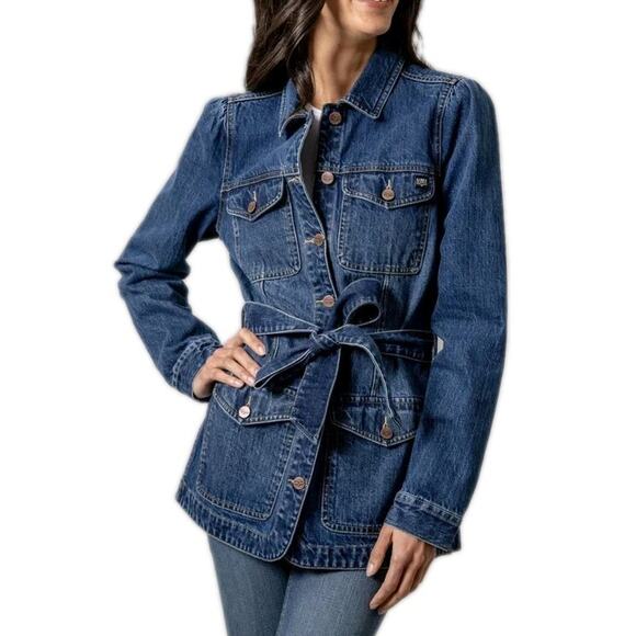 KIMES RANCH Becca Denim Jacket Stretch Antique Wash Belted Women's Large - Picture 1 of 6